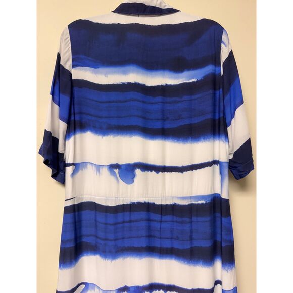 BELLA DAHL Wave Print V-Neck Short Sleeve Maxi Shirt Dress, Sz S - Picture 10 of 15